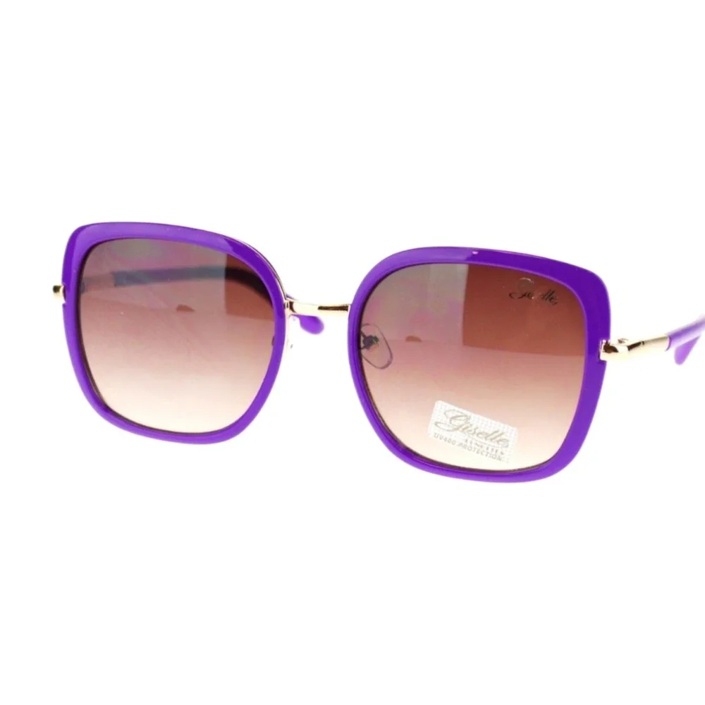 Sunglasses‎ Womens OS Purple New Giselle Square Gold Trim UV400 Protection